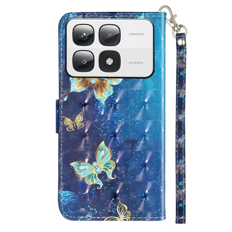 For Xiaomi 14T Pro Case 3D Pattern Printed Phone Leather Phone Cover - Blue Gold Butterflies