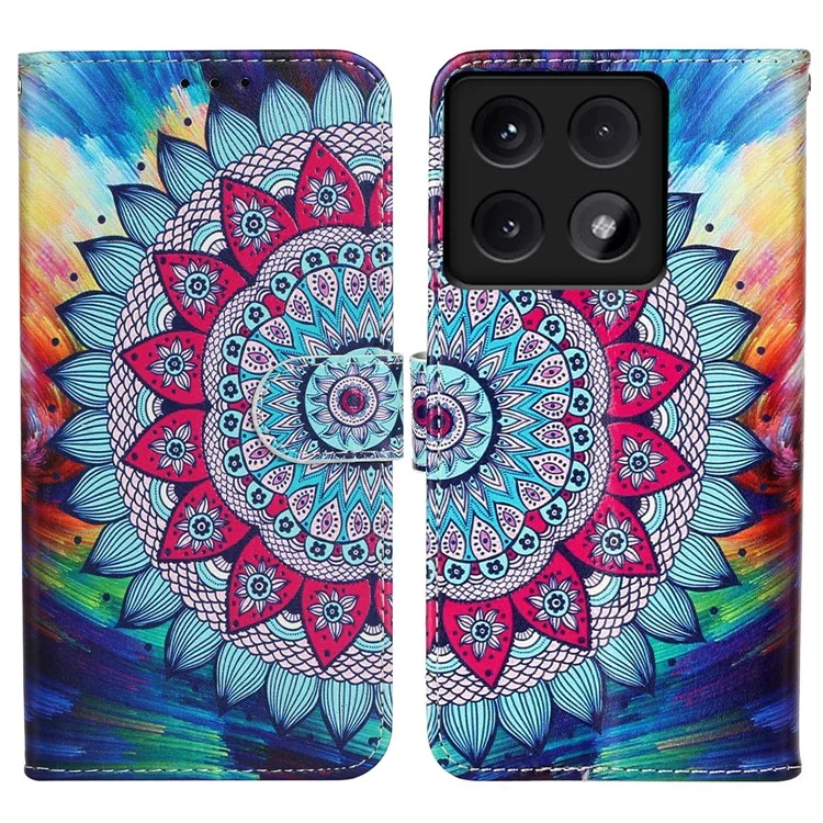 Para Xiaomi 14T Case Pattern Leather Wallet Phone Cover com Porta-Cartões - Flor Mandala