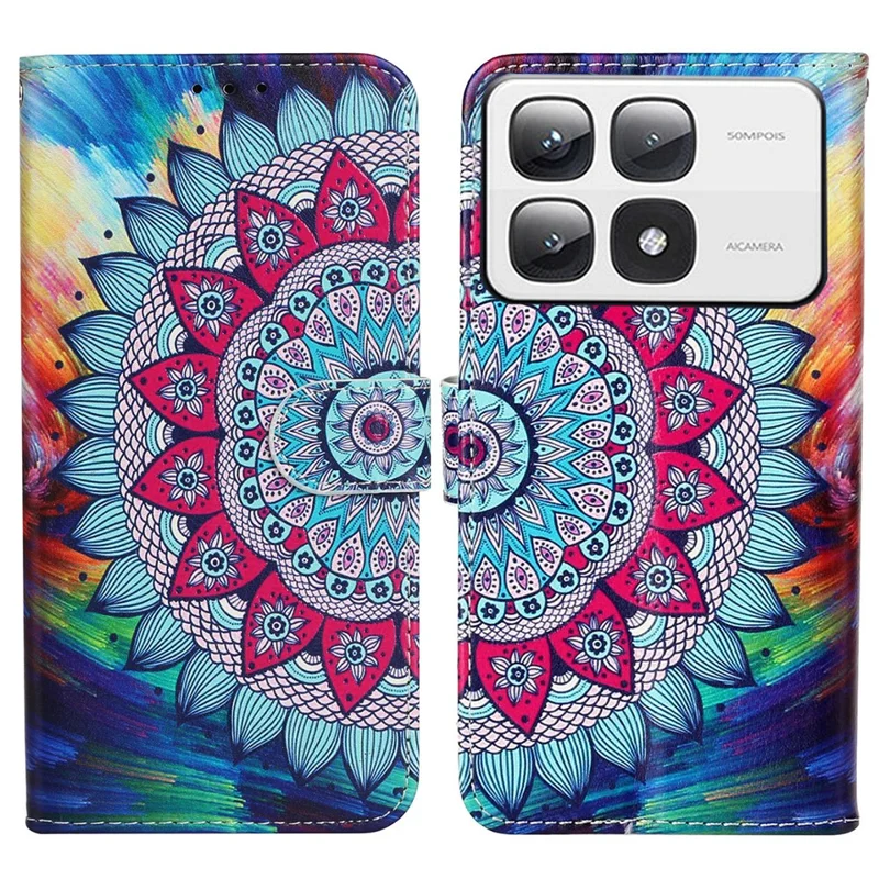 For Xiaomi 14T Pro Case Pattern Leather Wallet Phone Cover with Card Holder - Mandala Flower