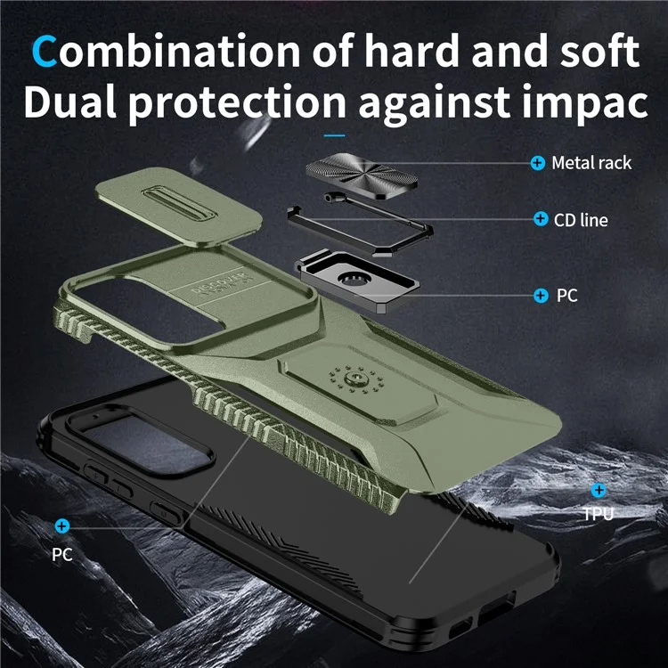 Per Samsung Galaxy S23+ Case Camshield Kickstand Tpu+ pc Copertina di Telefono Anti-slip - Verde