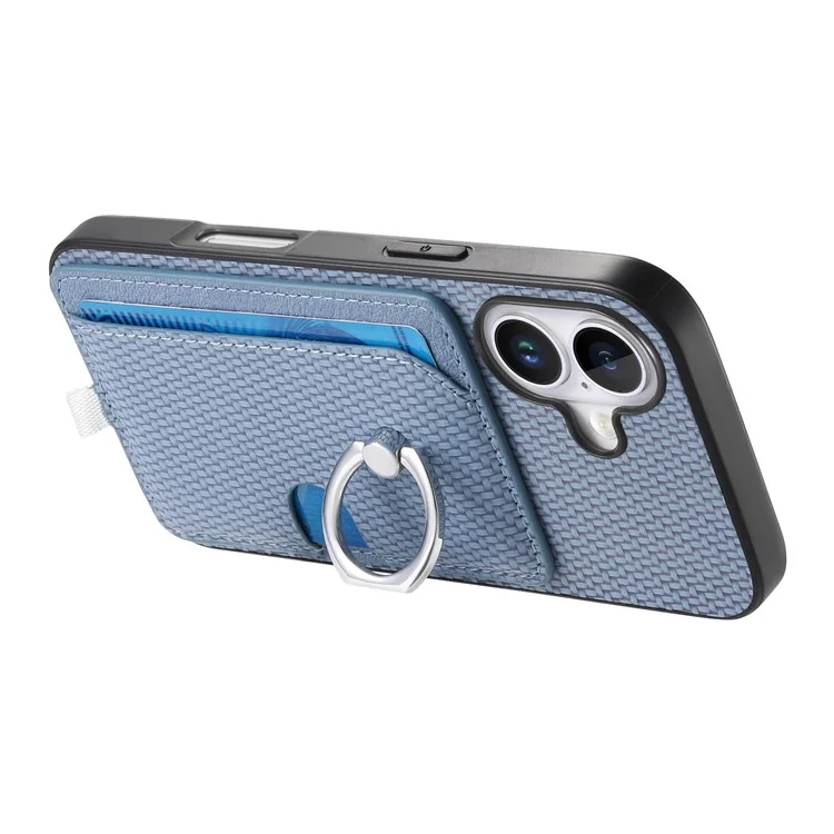Para Iphone 16 Caso Ring Kickstand Leather Back Cover Com Porta -cartão Destacável Magnético - Azul