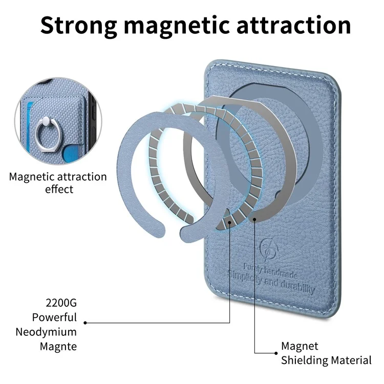 Para Iphone 16 Caso Ring Kickstand Leather Back Cover Com Porta -cartão Destacável Magnético - Azul