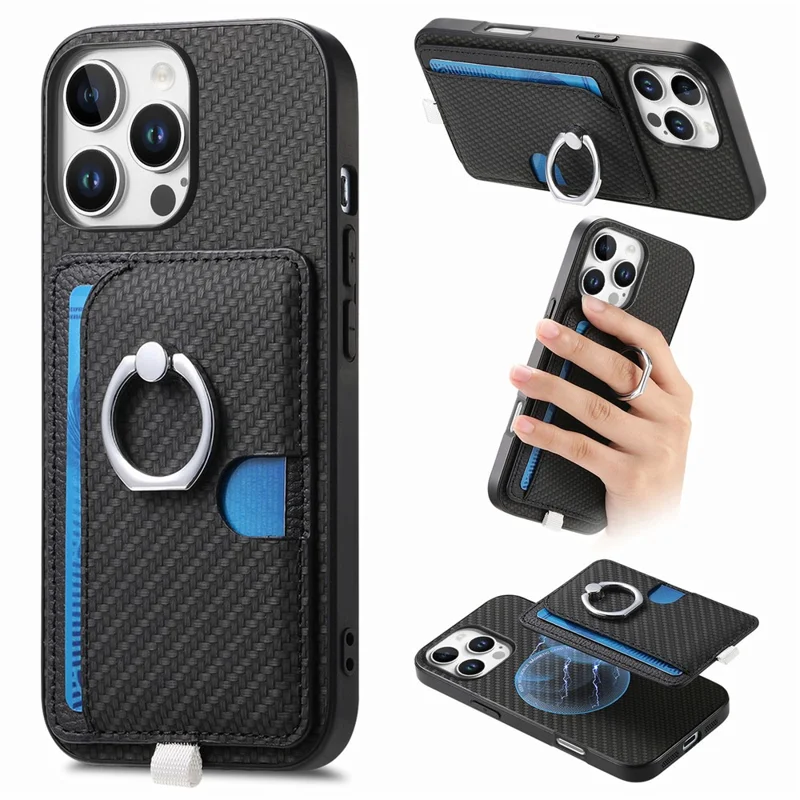 Para Iphone 16 Pro Max Caso Ring Kickstand Cover Back Toup Com Portador Magnético de Cartão Destacável - Preto