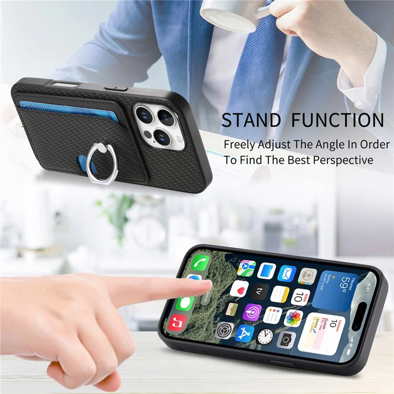 Para Iphone 16 Pro Max Caso Ring Kickstand Cover Back Toup Com Portador Magnético de Cartão Destacável - Preto