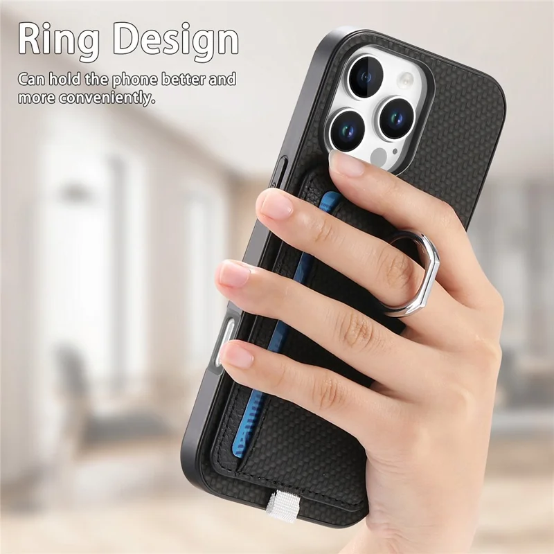 Para Iphone 16 Pro Max Caso Ring Kickstand Cover Back Toup Com Portador Magnético de Cartão Destacável - Preto