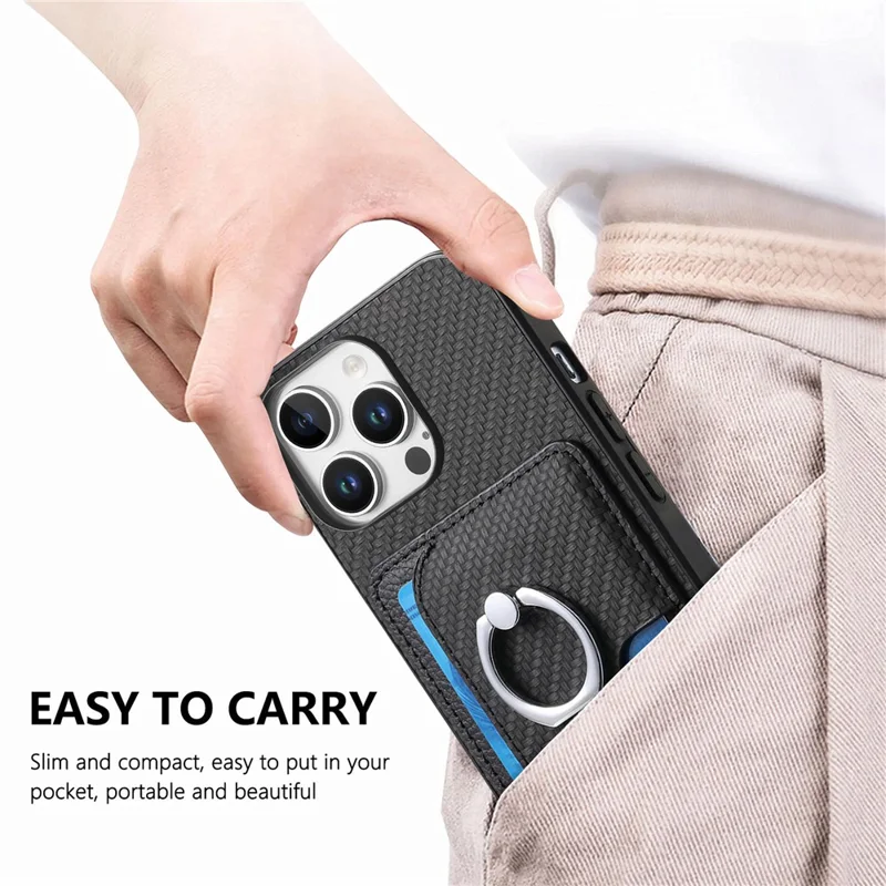 Para Iphone 16 Pro Max Caso Ring Kickstand Cover Back Toup Com Portador Magnético de Cartão Destacável - Preto