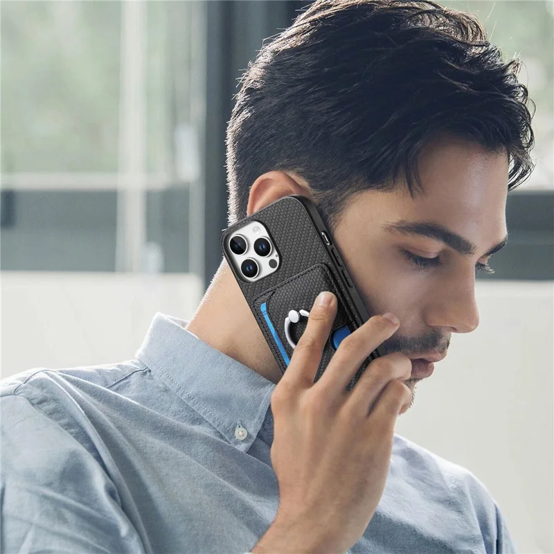 Para Iphone 16 Pro Max Caso Ring Kickstand Cover Back Toup Com Portador Magnético de Cartão Destacável - Preto