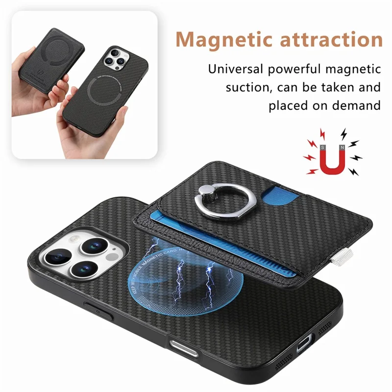 Para Iphone 16 Pro Max Caso Ring Kickstand Cover Back Toup Com Portador Magnético de Cartão Destacável - Preto