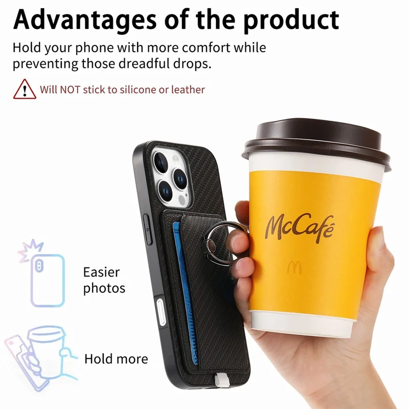 Para Iphone 16 Pro Max Caso Ring Kickstand Cover Back Toup Com Portador Magnético de Cartão Destacável - Preto