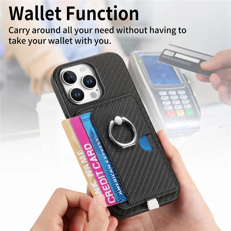 Para Iphone 16 Pro Max Caso Ring Kickstand Cover Back Toup Com Portador Magnético de Cartão Destacável - Preto