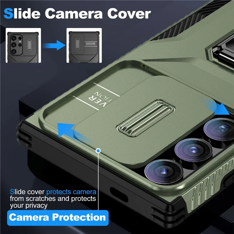 Funda para Samsung Galaxy S24 Ultra Camshield Kickstand TPU+PC Anti-Slip Phone Cover - Verde