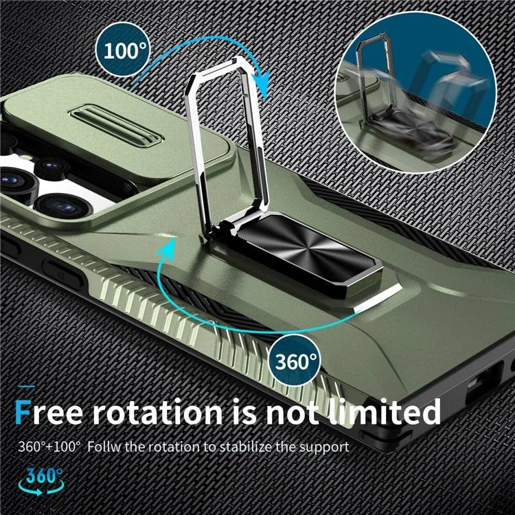 Funda para Samsung Galaxy S24 Ultra Camshield Kickstand TPU+PC Anti-Slip Phone Cover - Verde