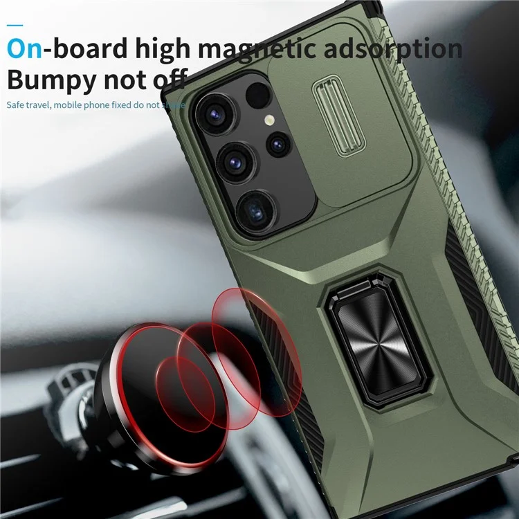 Funda para Samsung Galaxy S24 Ultra Camshield Kickstand TPU+PC Anti-Slip Phone Cover - Verde
