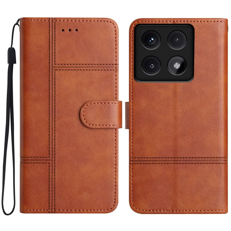 Para Xiaomi 14t Case Line Impresso a Capa do Telefone da Carteira de Couro PU - Marrom