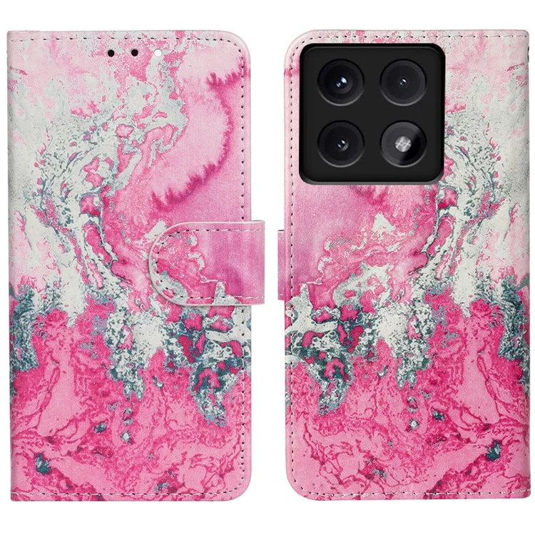 For Xiaomi 14T Case Pattern PU Leather Flip Phone Cover - Pink Seawater Marble