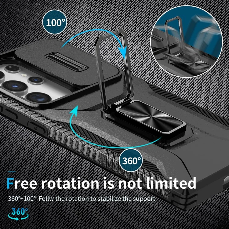 Pour Samsung Galaxy S23 Ultra Case Camshield Kickstand TPU+PC Anti-Slip Phone Cover - Noir