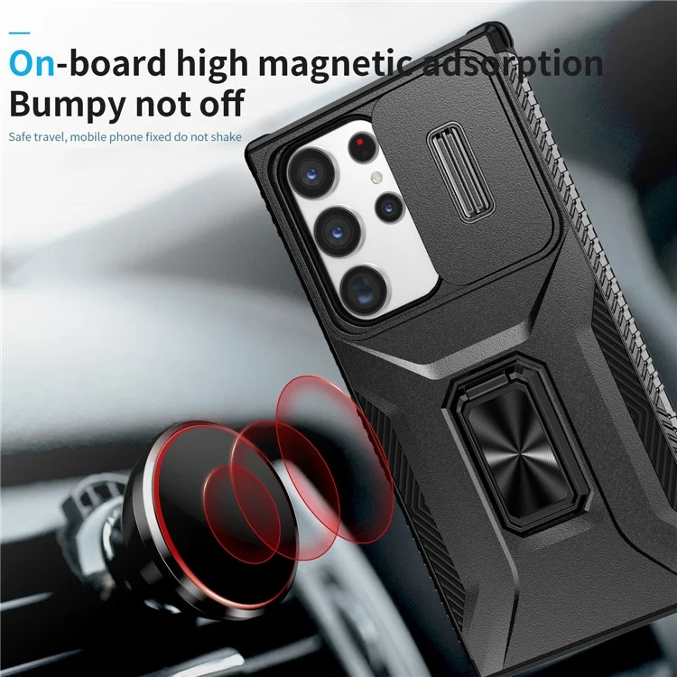Pour Samsung Galaxy S23 Ultra Case Camshield Kickstand TPU+PC Anti-Slip Phone Cover - Noir