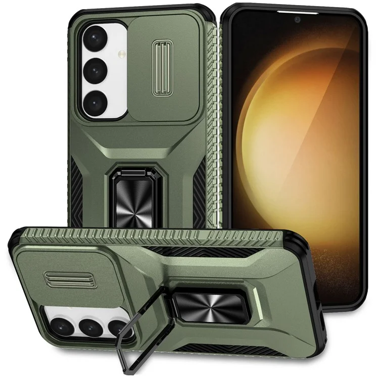 Per Samsung Galaxy S24+ Case Camshield Kickstand Tpu+ pc Copertina di Telefono Anti-slip - Verde