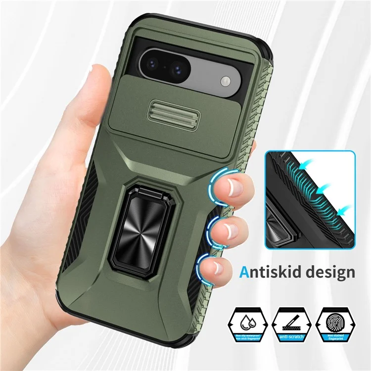 For Google Pixel 8a Case Camshield Kickstand TPU+PC Anti-Slip Phone Cover - Green