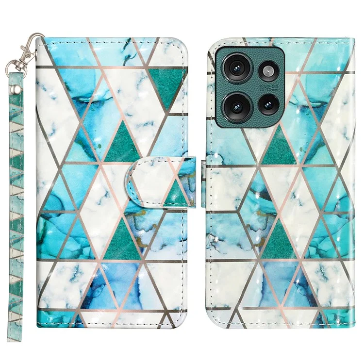 For Motorola Edge 50 5G Case 3D Pattern Printed Phone Leather Phone Cover - Green Marble