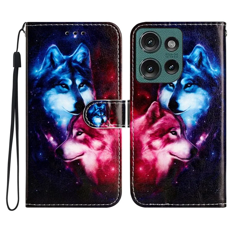 Per Motorola Edge 50 5G Wallet Casela Stampata Design Copertina Per Telefono in Pelle - Coppia Lupo