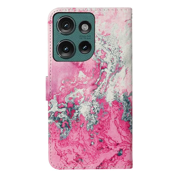 Pour Motorola Edge 50 5G Modèle de Boîtier PU le Cuir Flip Phone Cover - Marbre D'eau de Mer Rose
