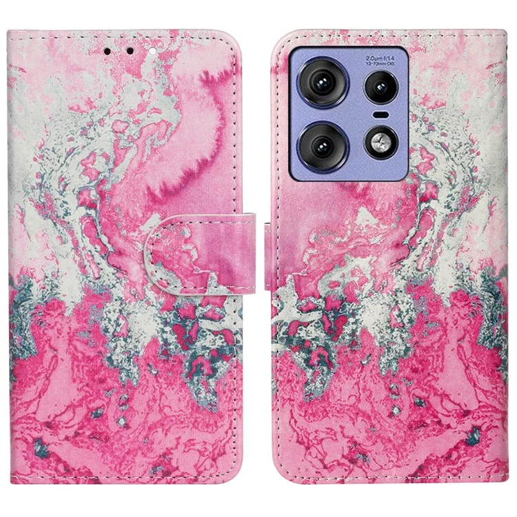 For Motorola Edge 50 Pro 5G Case Pattern PU Leather Flip Phone Cover - Pink Seawater Marble