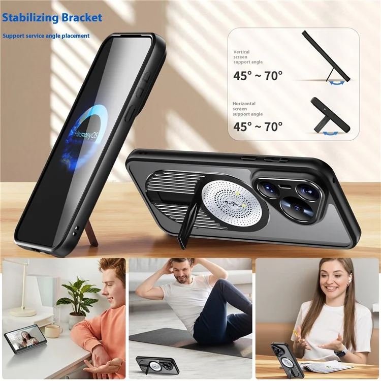 Für Huawei Pura 70 Pro+ / Pura 70 Pro Case Kompatibel Mit Magsafe Wärme Dissipation Aromatherapie Kickstand Silikon+pc -telefonabdeckung - Schwarz