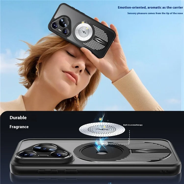 Für Huawei Pura 70 Pro+ / Pura 70 Pro Case Kompatibel Mit Magsafe Wärme Dissipation Aromatherapie Kickstand Silikon+pc -telefonabdeckung - Schwarz