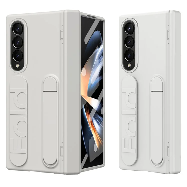 Para Samsung Galaxy Z Fold4 5G Case Corta PC de Pulsera de Kickstand Cubierta de Teléfono Con Película de Vidrio Templado - Blanco