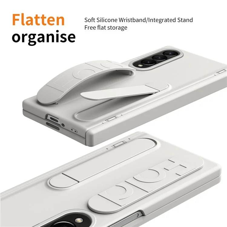 Para Samsung Galaxy Z Fold4 5G Case Corta PC de Pulsera de Kickstand Cubierta de Teléfono Con Película de Vidrio Templado - Blanco