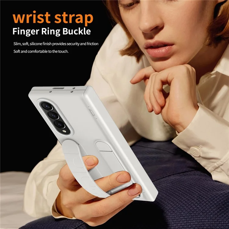 Para Samsung Galaxy Z Fold4 5G Case Corta PC de Pulsera de Kickstand Cubierta de Teléfono Con Película de Vidrio Templado - Blanco