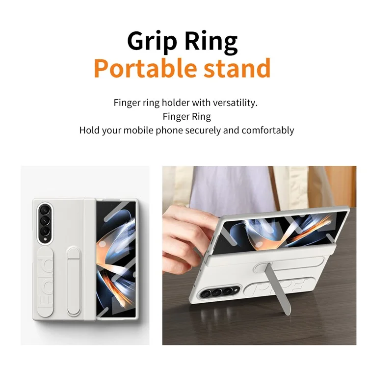 Para Samsung Galaxy Z Fold4 5G Case Corta PC de Pulsera de Kickstand Cubierta de Teléfono Con Película de Vidrio Templado - Blanco