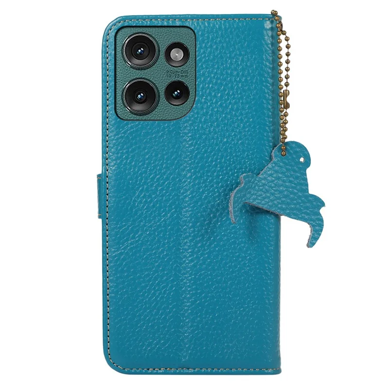 Per Motorola Edge 50 5G Case RFID Blocco Della Consistenza Del Litchi Coperchio di Pelle di Mucca Autentica - Blu
