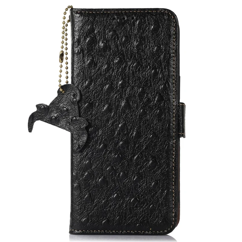 Per Motorola Edge 50 5G Case RFID Bloccante Texture di Struzzo Per Telefono in Pelle di Mucca Vera - Nero