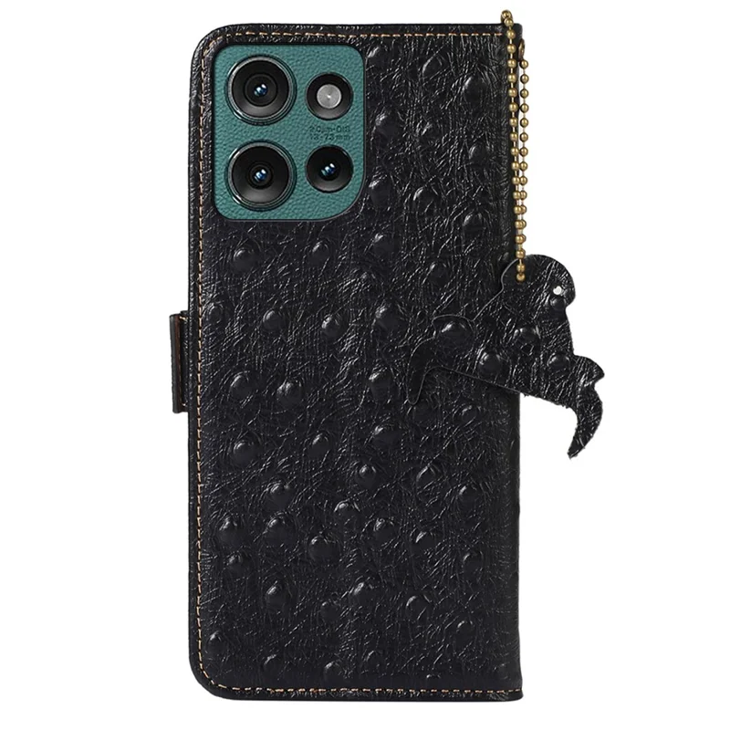 Per Motorola Edge 50 5G Case RFID Bloccante Texture di Struzzo Per Telefono in Pelle di Mucca Vera - Nero