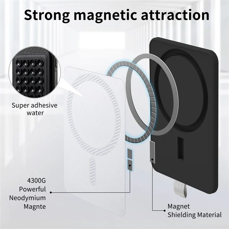 For iPhone 16 Case Carbon Fiber Texture Leather Back Cover with Magnetic Detachable Suction Cup - Black