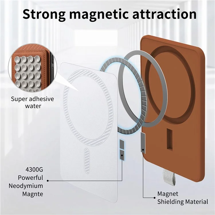 Per Iphone 16 Pro Case Carbon Fibre Texture Cover in Pelle Con Una Tazza di Aspirazione Staccabile Magnetica - Marrone