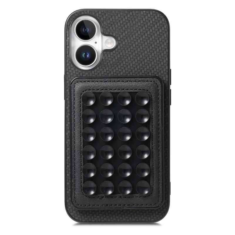 For iPhone 16 Plus Case Carbon Fiber Texture Leather Back Cover with Magnetic Detachable Suction Cup - Black