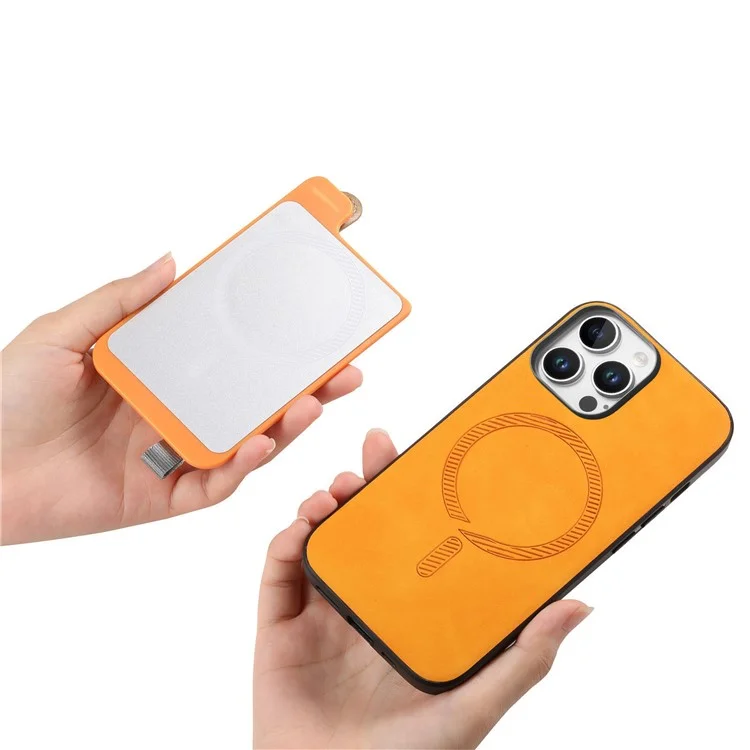 Pour L'iphone 16 Pro Max Case Wristband Kickstand Leather + Tpu Téléphone Couverture de Carte Détachable - Orange