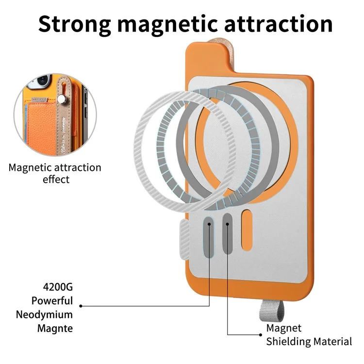 Pour L'iphone 16 Pro Max Case Wristband Kickstand Leather + Tpu Téléphone Couverture de Carte Détachable - Orange