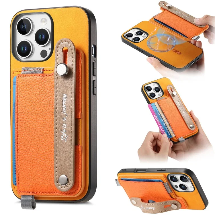 Per Iphone 16 Pro Case Case Wristband Wheadstand in Pelle+supporto Per Carta Staccabile Per Telefono Tpu - Arancia