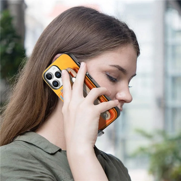 Per Iphone 16 Pro Case Case Wristband Wheadstand in Pelle+supporto Per Carta Staccabile Per Telefono Tpu - Arancia