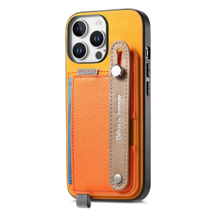 Per Iphone 16 Pro Case Case Wristband Wheadstand in Pelle+supporto Per Carta Staccabile Per Telefono Tpu - Arancia