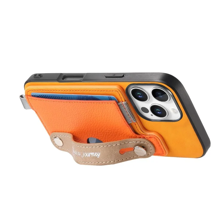 Per Iphone 16 Pro Case Case Wristband Wheadstand in Pelle+supporto Per Carta Staccabile Per Telefono Tpu - Arancia
