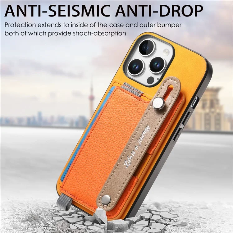Per Iphone 16 Pro Case Case Wristband Wheadstand in Pelle+supporto Per Carta Staccabile Per Telefono Tpu - Arancia