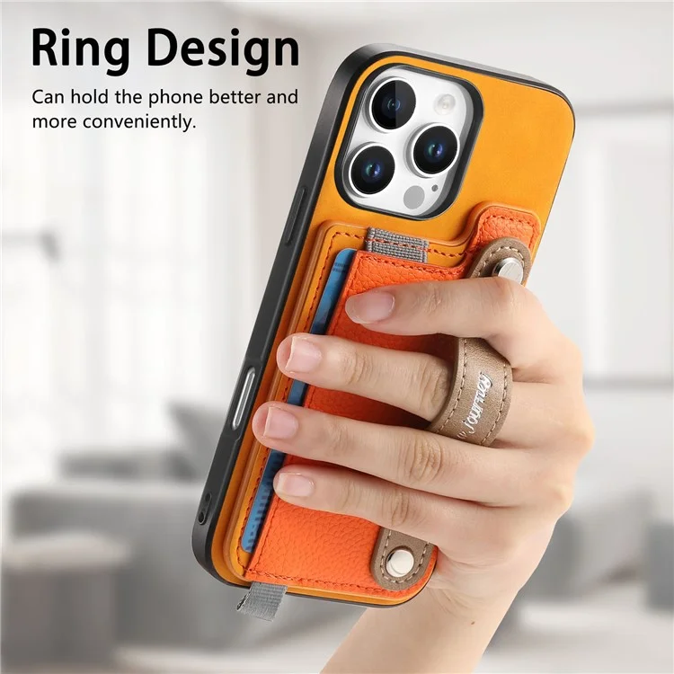 Per Iphone 16 Pro Case Case Wristband Wheadstand in Pelle+supporto Per Carta Staccabile Per Telefono Tpu - Arancia