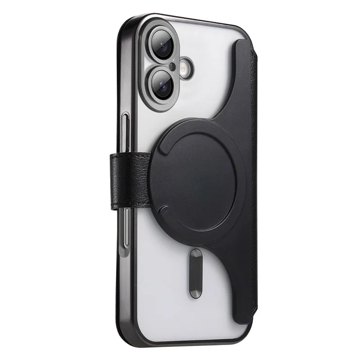 CASENEO Para iPhone 16 Plus Case com Filme de Lente TPU Shell Interno Destacável Capa de Telefone de Couro - Preto