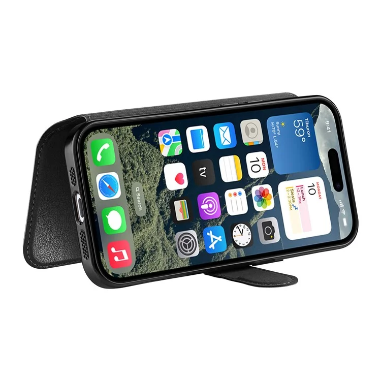 CASENEO Para iPhone 16 Plus Case com Filme de Lente TPU Shell Interno Destacável Capa de Telefone de Couro - Preto