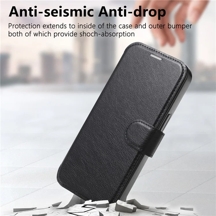 CASENEO Para iPhone 16 Plus Case com Filme de Lente TPU Shell Interno Destacável Capa de Telefone de Couro - Preto